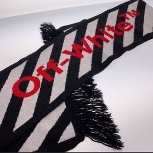 Off-White Chevron Scarf with Red Logo